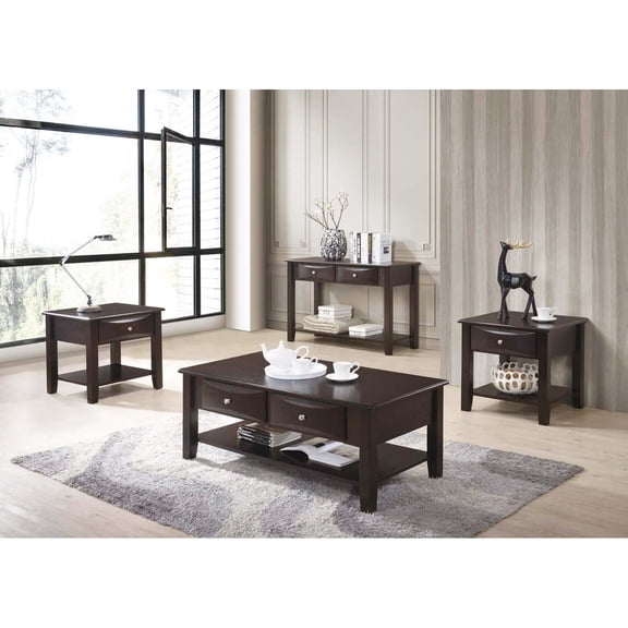 Miekor Furniture Espresso Finish 4pc Occasional Tables Set Living Room Coffee And Console Table 2x End Tables Wooden Classic Drawers Open Storage Shelf Base No.8914