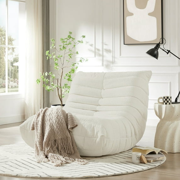 Miekor Furniture Fireside Chair, Lazy Floor Sofa, Accent Bean Bag Couches, Modern Armless Lounge Chair for Living Room, Apartment, Bedroom, Salon Office (Chenille, White) 1292