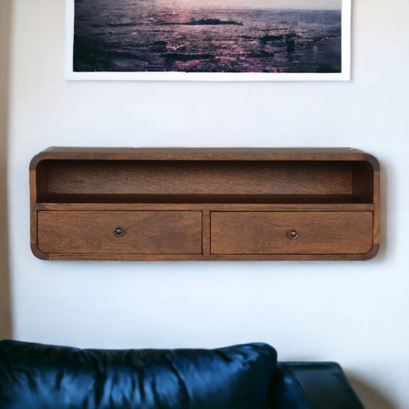 Miekor Furniture Floating Chestnut Open Console, 2 Drawers, 1 Open-Slot MK6167