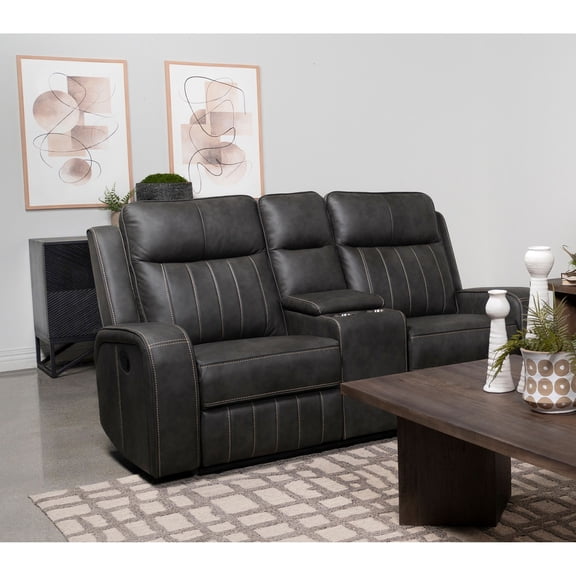 Miekor Furniture Forrest Grey Motion Reclining Loveseat with Console MK9215