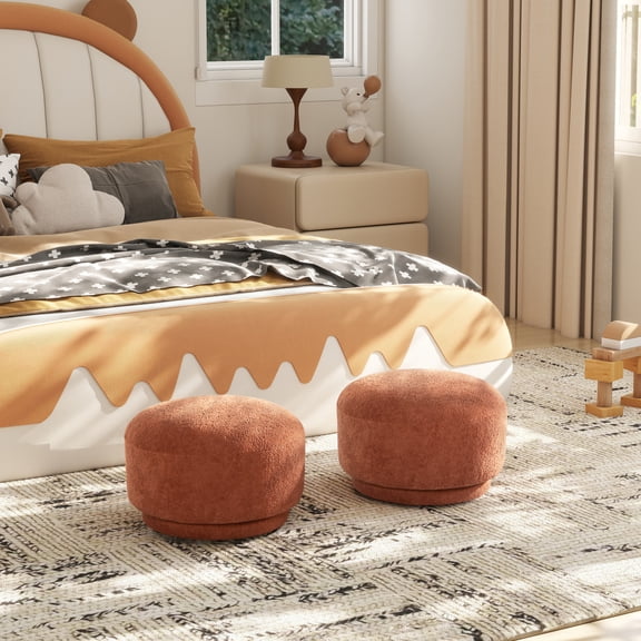 Miekor Furniture Fuji 15" Mushroom Footstool Ottoman, Spice Orange Fleeced Teddy No.1117