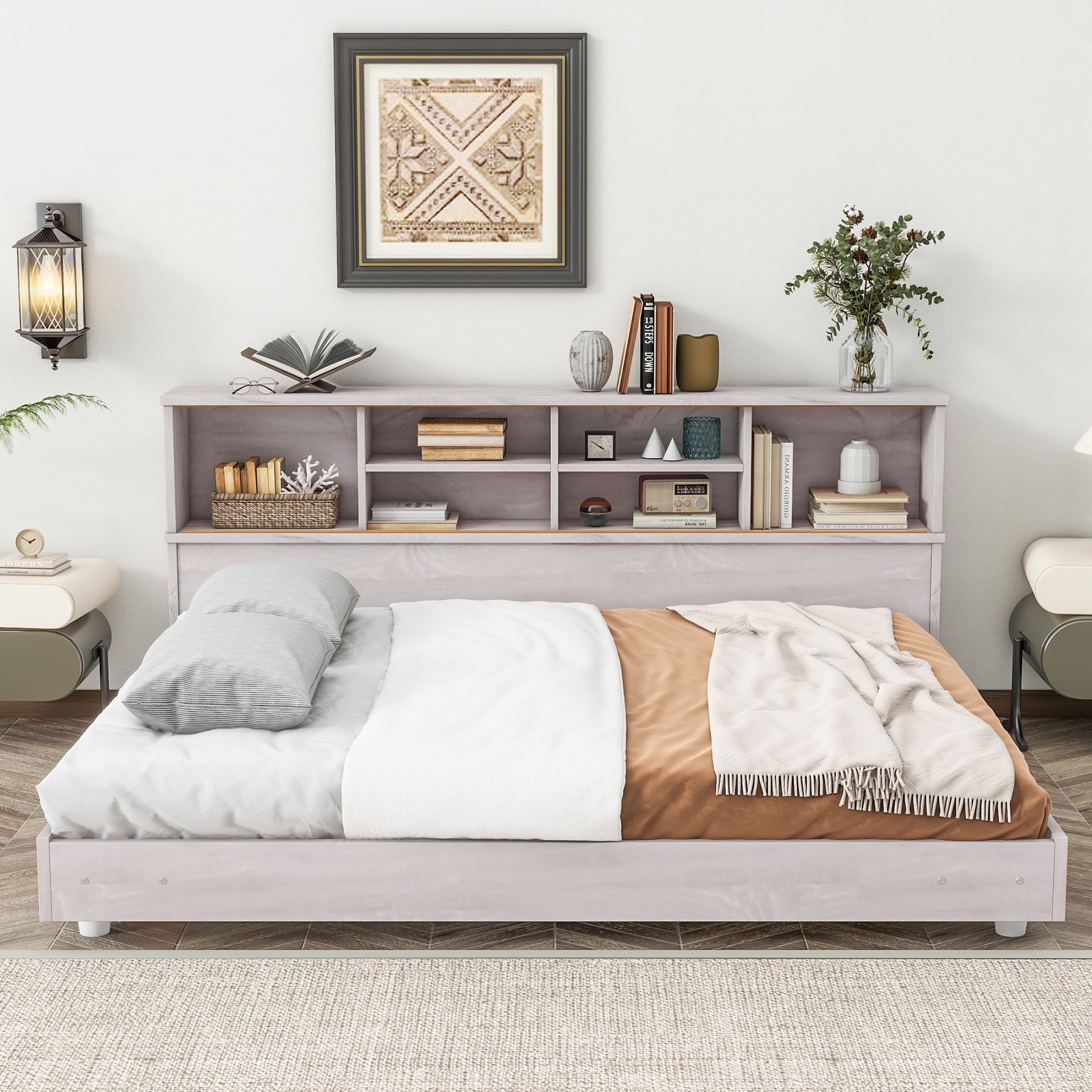 Miekor furniture full size daybed frame with storage bookcases white