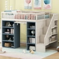 thumbnail image 1 of Miekor Furniture Full Size Loft Bed With 2 Four-Layer Storage Cabinets And Curtain, White+Blue 06AAK, 1 of 12
