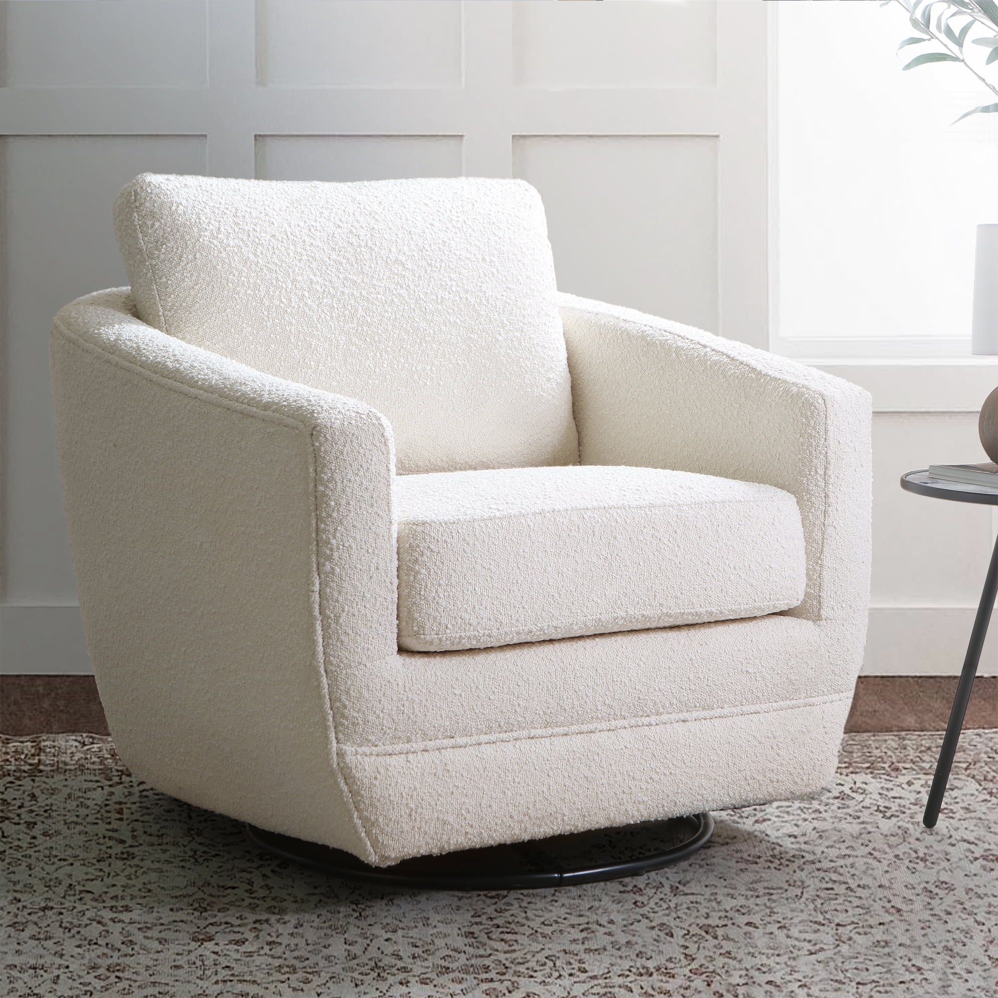 Miekor Furniture Gogh Swivel Chair In Cream Boucle 40298
