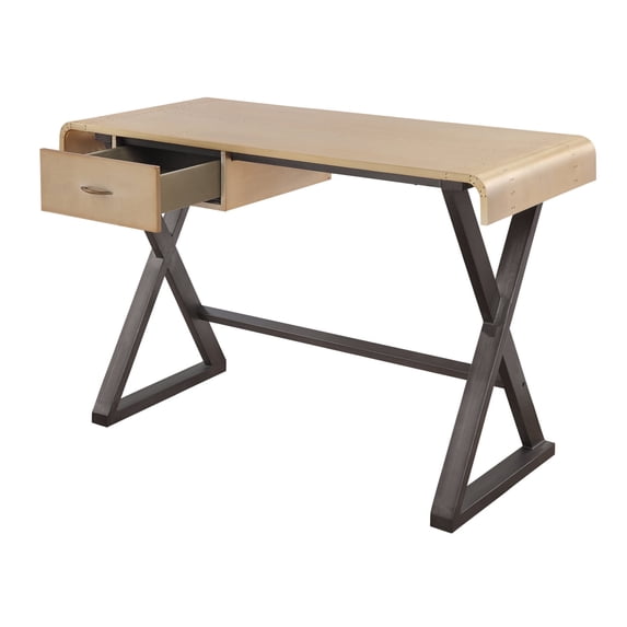 Miekor Furniture Gold Aluminum and Grey Writing Desk with X Shape Metal Base B3A135