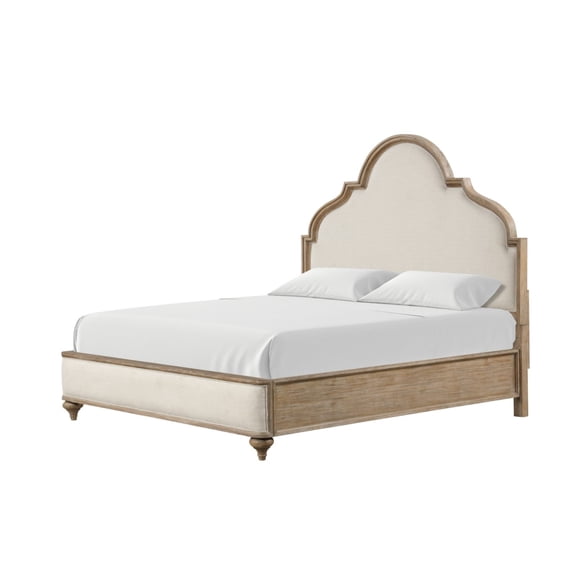 Miekor Furniture Gorgeous Classic Rustic Oak 1pc Queen Size Bed Solid wood Unique Legs Bedroom Furniture Traditional Look Upholstered Bedframe MK4697