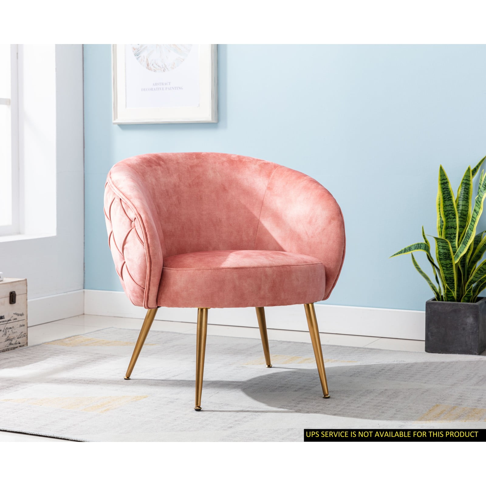 Miekor Furniture Gorgeous Living Room Accent Chair Button Tufted Back Covering Rose Color Velvet Upholstered Metal Legs W5U364
