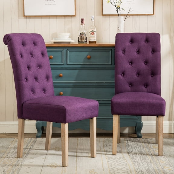 Miekor Furniture Habit Solid Wood Tufted Parsons Dining Chair, Set of 2, Purple 82678