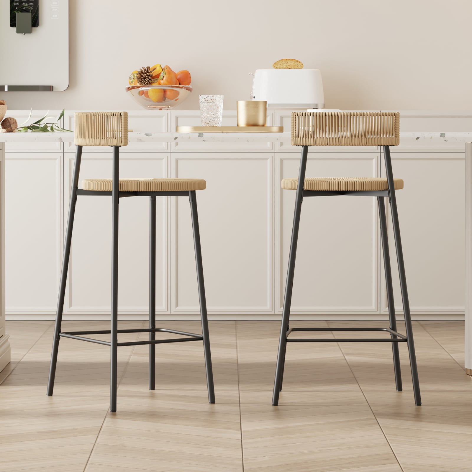 Set of 2 Premium Bar Stools with Back - Natural Paper Rope main image 0