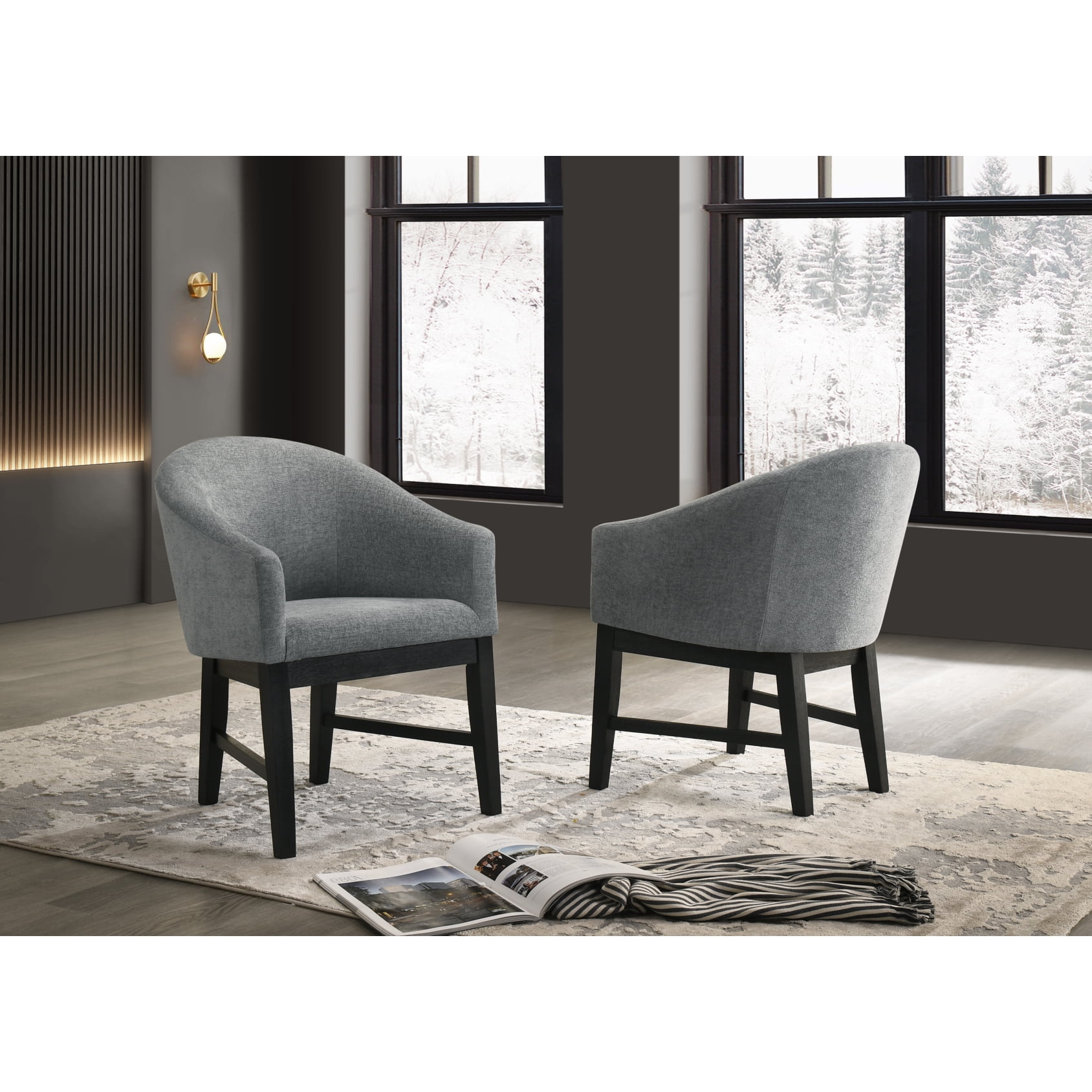 Miekor Furniture Haven Set of 2 Gray Fabric Barrel Dining Chair with Black Finish Legs 53091