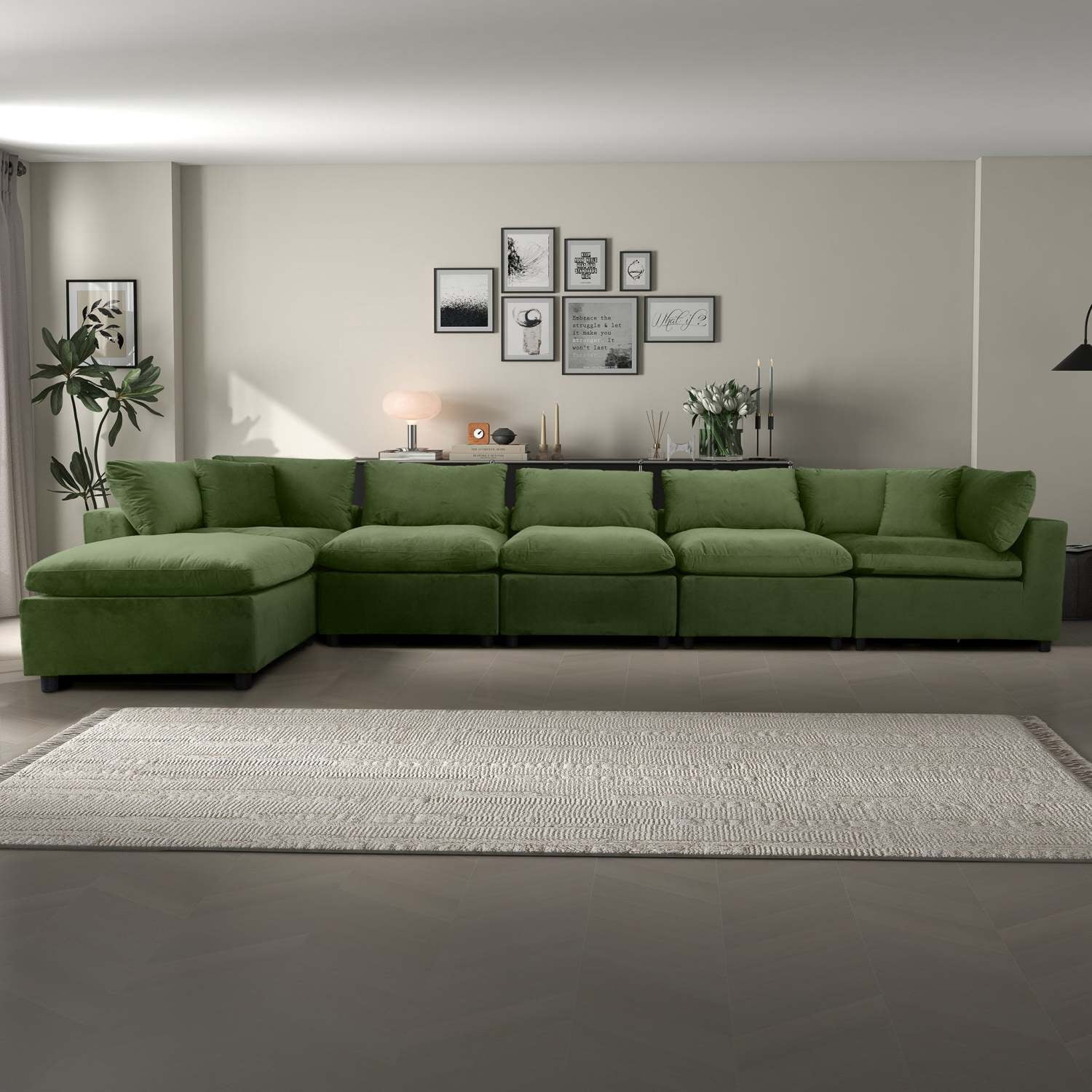 Miekor Furniture Hayward Olive Green Velvet Modular Sectional Sofa