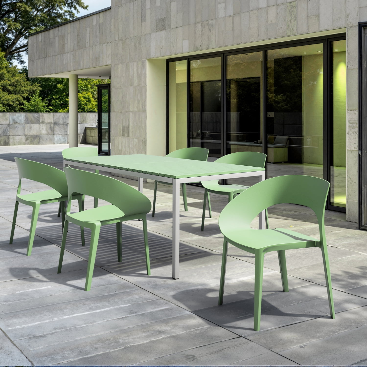 Miekor Furniture Haze Green Polypropylene Single-Side Chair - One-Piece ...