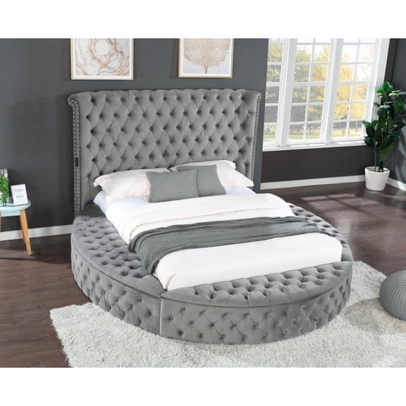 Miekor Furniture Hazel Queen Size Tufted Storage Bed made with Wood in Gray No.3885