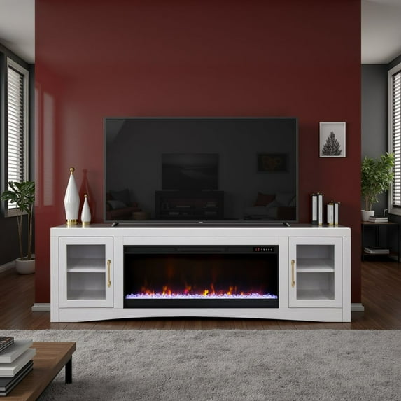 Miekor Furniture Heritage 82 inch Fireplace TV Stand, for TVs up to 90 inches, White Finish MK5906