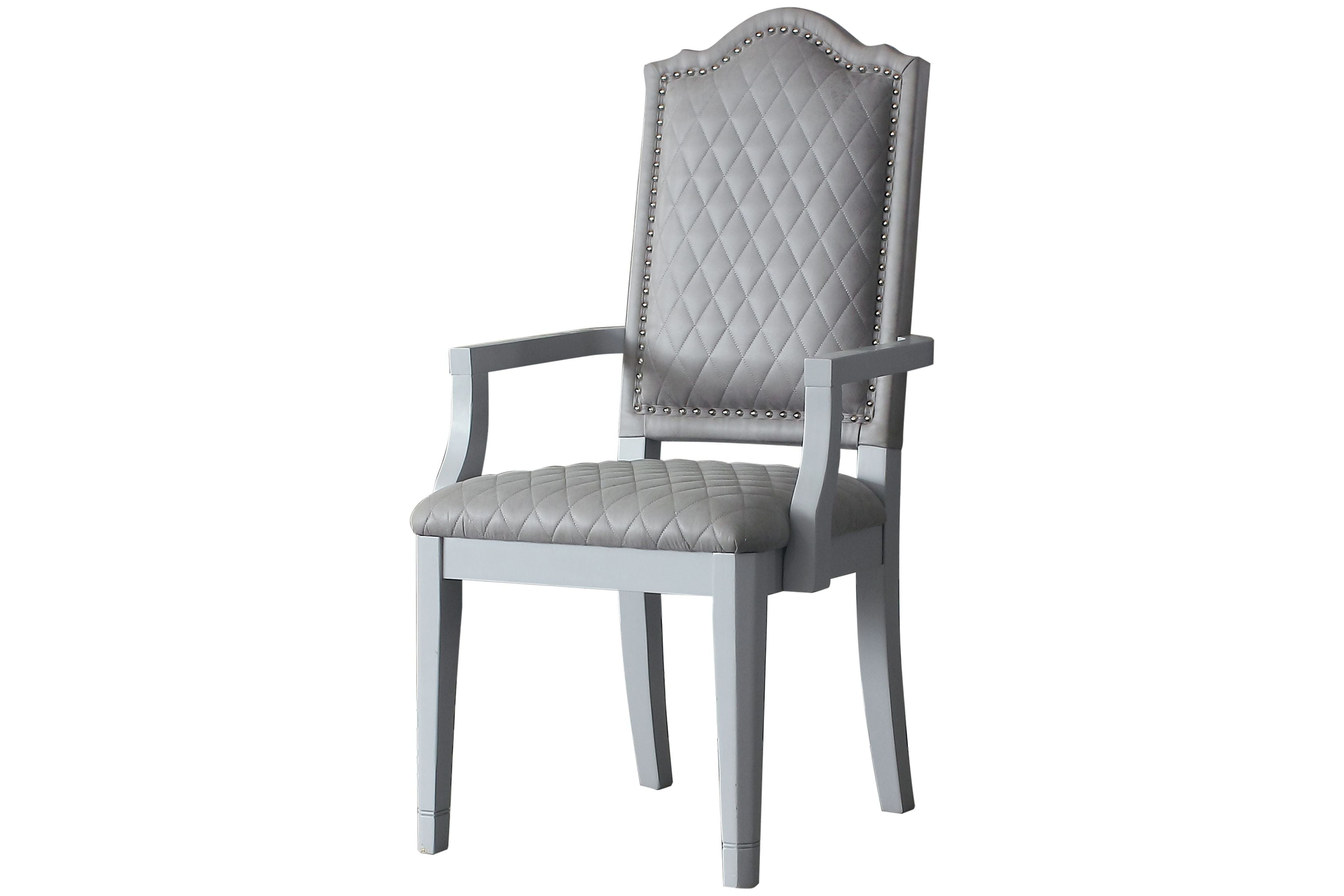 Elegant Gray Upholstered High-Back Wooden Arm Chair