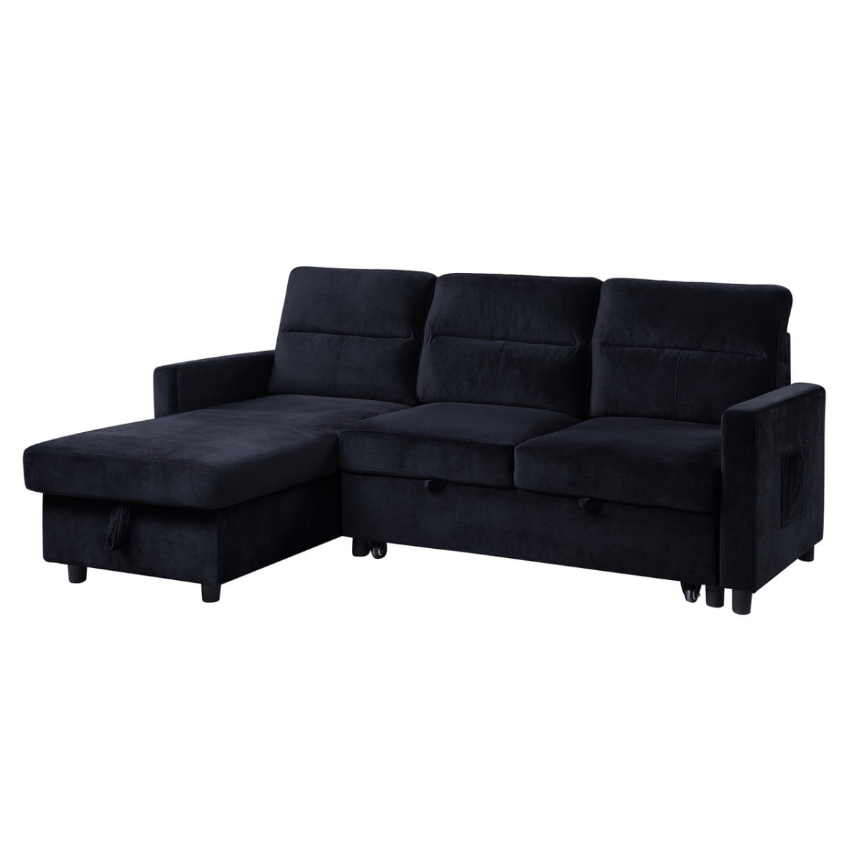 Black Velvet Two-Piece Sectional Sofa with Storage