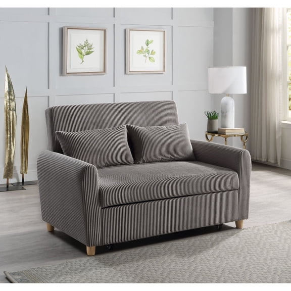 Miekor Furniture Justina 54"W Brown Corduroy Convertible Sleeper Loveseat No3491