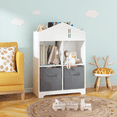 thumbnail image 1 of Miekor Furniture Kids Dollhouse Bookcase with Storage, 2-Tier Storage Display Organizer, Toddler Bookshelf with 2 Collapsible Fabric Drawers for Bedroom or Playroom (White/Gray) 22614, 1 of 9