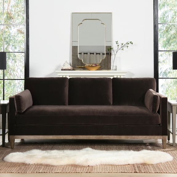 Miekor Furniture Knox 84" Modern Farmhouse Sofa, Deep Brown Performance Velvet No2695