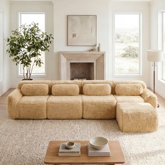 Miekor Furniture L-shaped Soft And Fluffy Plush Fabric,Modular Sectional Sofa Couches,32D High Density Sponge Bottom Anti-Slip Design,Free Combination Buckle Connection,No Assembly Required,Fo No9815