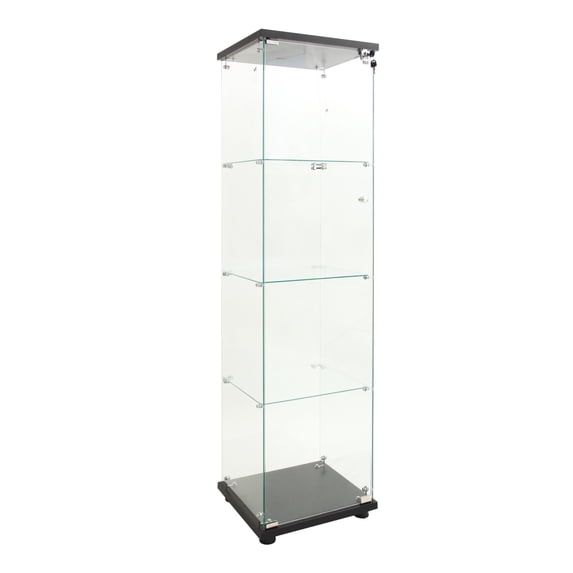 Miekor Furniture LED lights Glass Display Cabinet 4 Shelves with Door, Floor Standing Curio Bookshelf for Living Room Bedroom Office, 64.7"*16.7"*14.3", Black 27002