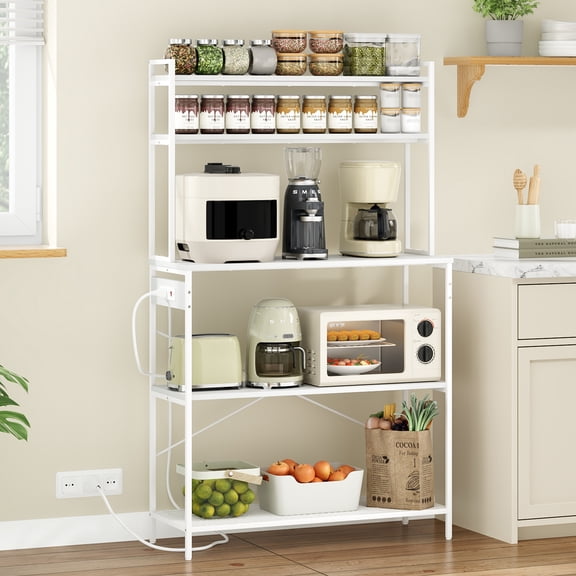 Miekor Furniture Large 5-Tier Bakers Rack with Electrical Outlets, 39 Inch Microwave Stand & Coffee Bar, Kitchen Storage Shelf for Home, Counter Space Organizer No.0325