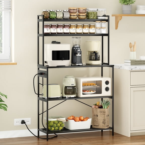 Miekor Furniture Large 5-Tier Bakers Rack with Electrical Outlets, 39 Inch Microwave Stand & Coffee Bar, Kitchen Storage Shelf for Home, Counter Space Organizer No.4307