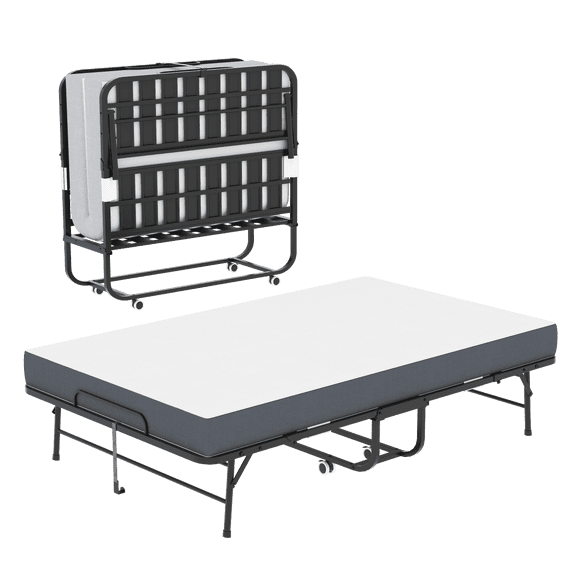 Miekor Furniture Large 75"x46" Wide Folding Bed for Tall People, Extra Long & Wide Rollaway Bed with 5" Memory Foam, Heavy-Duty 450lbs Capacity Guest Bed, Spacious Portable Twin Cot No7824