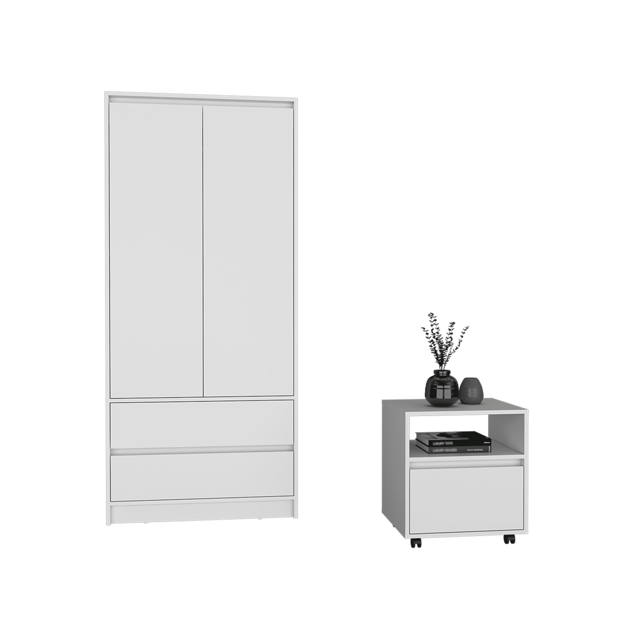 Laurel White Manufactured Wood 2 Piece Bedroom Set with Nightstand and Armoire