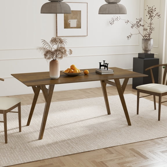Miekor Furniture Lavin Contemporary Walnut Finish Dining Table with Solid Wood Base No.5212