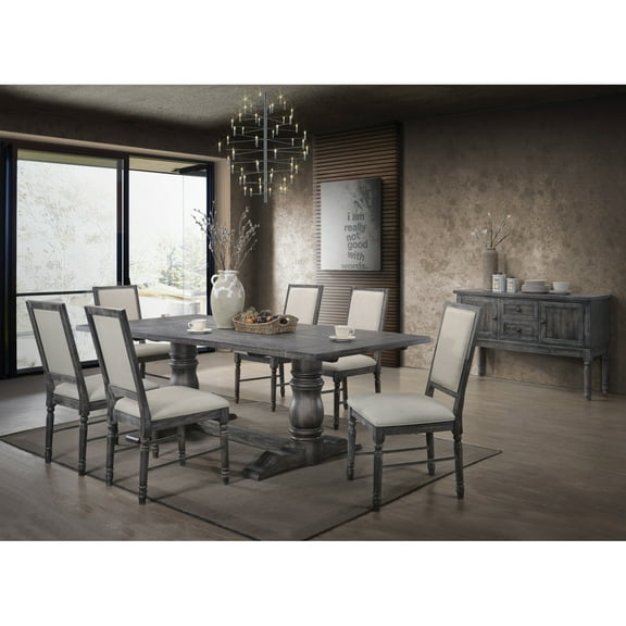 Miekor Furniture Leventis Weathered Gray Finish 7PCs Dining Room Set 79801