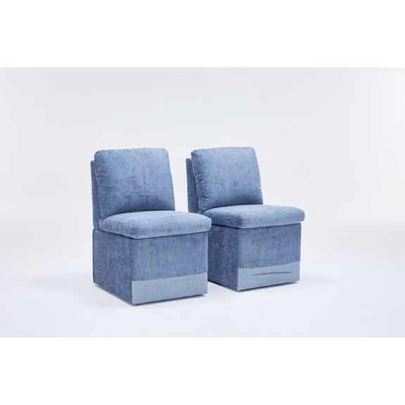 Miekor Furniture Linen Upholstered Armless Dining Chair With Casters And Storage Space-Set Of 2,Blue 61526