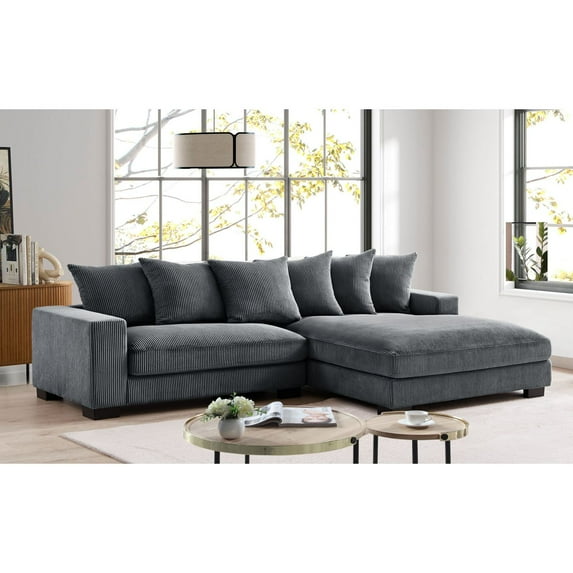 Miekor Furniture Luxe Oversized Two-Piece Right Facing Sectional Couches for Living Room, 102.4-Inch L Shaped Sofa with Chaise, Upholstered with Corduroy Fabric, Dark Grey 11414