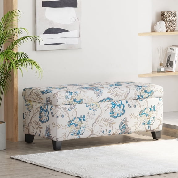 Miekor Furniture Luxury Storage Ottoman with Floral Patterned Fabric, Soft-Close Hinges, Multi-Functional Footrest & Seat for Living Room, Bedroom - Hidden Compartment for Blankets/Pillows No0664
