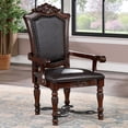 thumbnail image 1 of Miekor Furniture Majestic Traditional 2pcs Arm Chairs Brown Cherry Solid wood Faux Wood Carved Details Black Leatherette Seats Formal Dining Room Furniture W5U520, 1 of 7