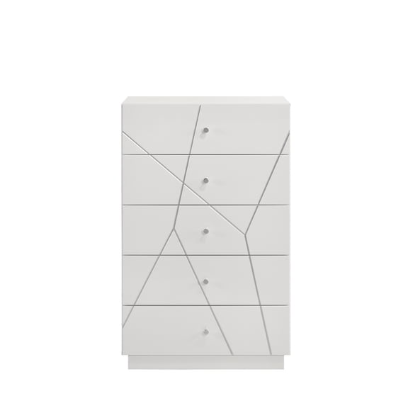 Miekor Furniture Manhattan Chest Lacquer Finish with Geometric Design and Spacious Drawers for Modern Storage White No.1661