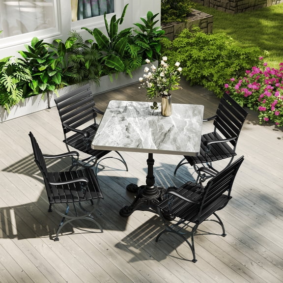Miekor Furniture Marble-Look Sintered Stone Square Table - Heavy-Duty Cast Iron Base for Bistro, Cafe, Bar & Home Use No.3023