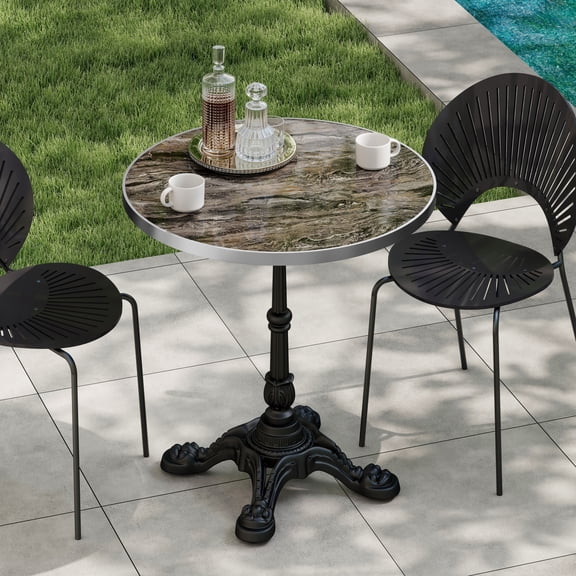 Miekor Furniture Marble-Look Sintered Stone Square Table - Heavy-Duty Cast Iron Base for Bistro, Cafe, Bar & Home Use No.7739