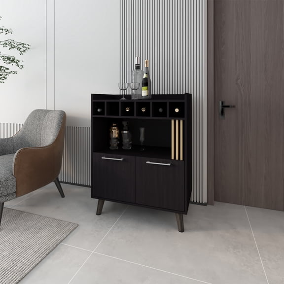 Miekor Furniture Mathiston Bar Cabinet , Living Room, Black/Light Oak MK5356