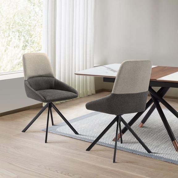Miekor Furniture Maverick Swivel Upholstered Dining Chair in Two-Tone Fabric Gray with Black Metal Legs - Set of 2 No3632