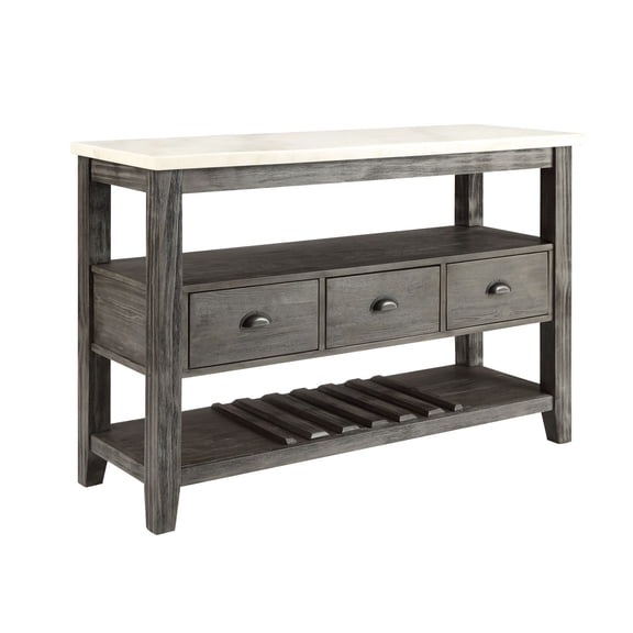 Miekor Furniture Merel White Marble Top & Gray Oak Finish Server 80177