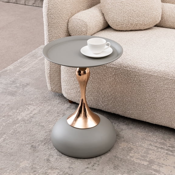 Miekor Furniture Mermaid Tail End Coffee Table Round Side Table, Modern Metal Pedestal Table, Minimalist Accent Table for Small Spaces, Drink Martini Table Decoration for Living Room No.3278