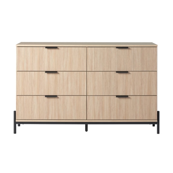 Miekor Furniture Mid-Century 6-Drawer Dresser with Reeded Drawer Fronts, Coastal Oak BS7682
