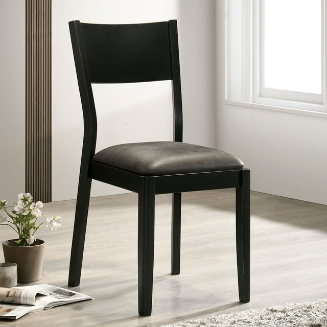 Miekor Furniture Mid-Century Modern Black And Gray Side Chairs Set of 2 Chairs Dining Room Furniture Leatherette Seat Elegant Kitchen Dining Room Solid wood Two-tone Chair 0048