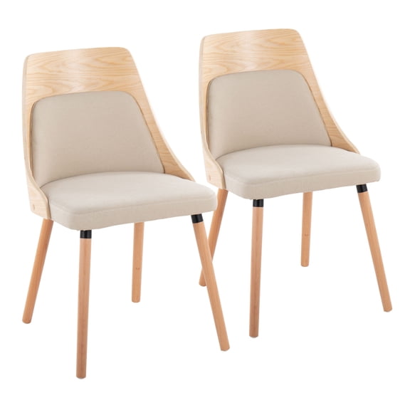 Miekor Furniture Mid-Century Modern Chair in Natural Wood and Cream Fabric (Set of 2) No.0181