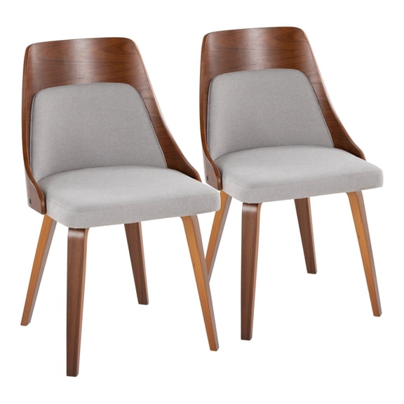 Miekor Furniture Mid-Century Modern Dining/Accent Chair in Walnut Wood and Grey Fabric - Set of 2 No.1486