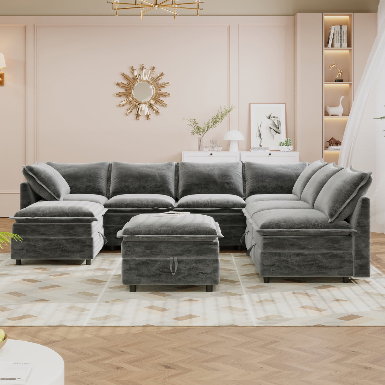 Miekor Furniture Mirod Versatile 8-Piece Modular Sofa Bed with Storage ...