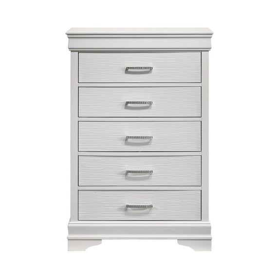 Miekor Furniture Modern 5 Drawers Chest made with Wood in White 59626