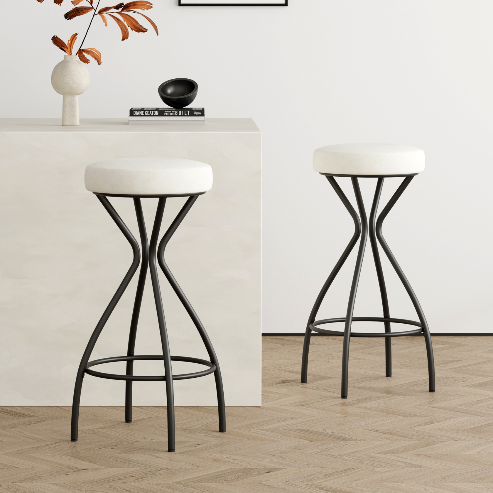 Miekor Furniture Modern Backless Bar Stools Set of 2 Round Upholstered ...