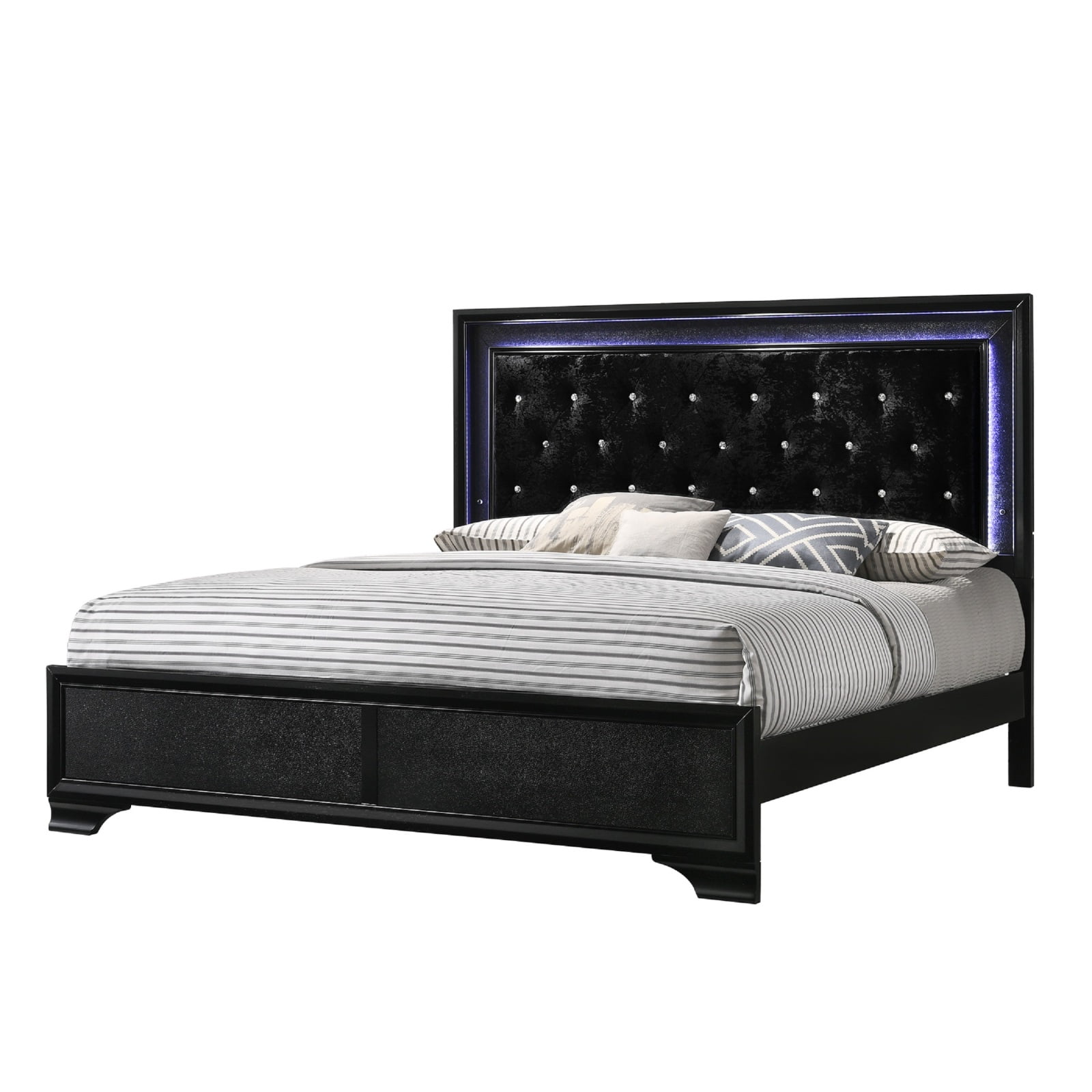 Miekor Furniture Modern Black Finish Upholstered King Size LED Panel ...